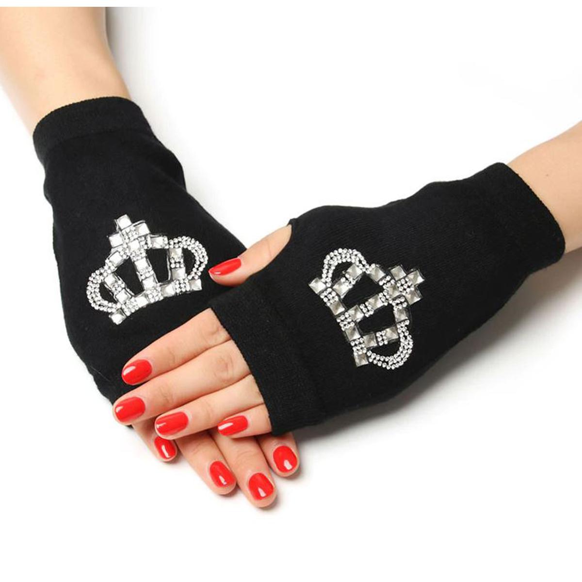 Rhinestone Fingerless Gloves Long Hand Crown Thick Gloves Fashionable Women Gloves – Accessories Online in Pakistan | Hanaya