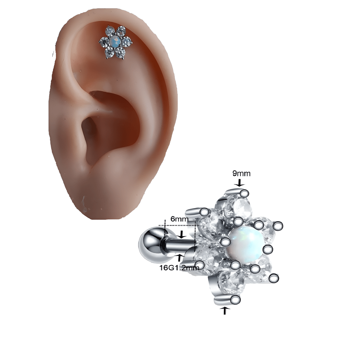 DAITH 1 SNUG ROOK Piece TRAGUS Cartilage Helix HELIX ORBITAL Stud Crystal Tragus Ear Piercing Plug Earring LOBE - Hanaya Store