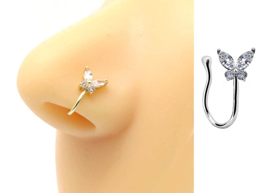 Non Piercing Adjustable Thin Clip On Nose Pin Elegant Nostril Body Jewelry – Nath Naak Ki Bali Nose Pin Body Jewelry Pakistan | Hanaya Store