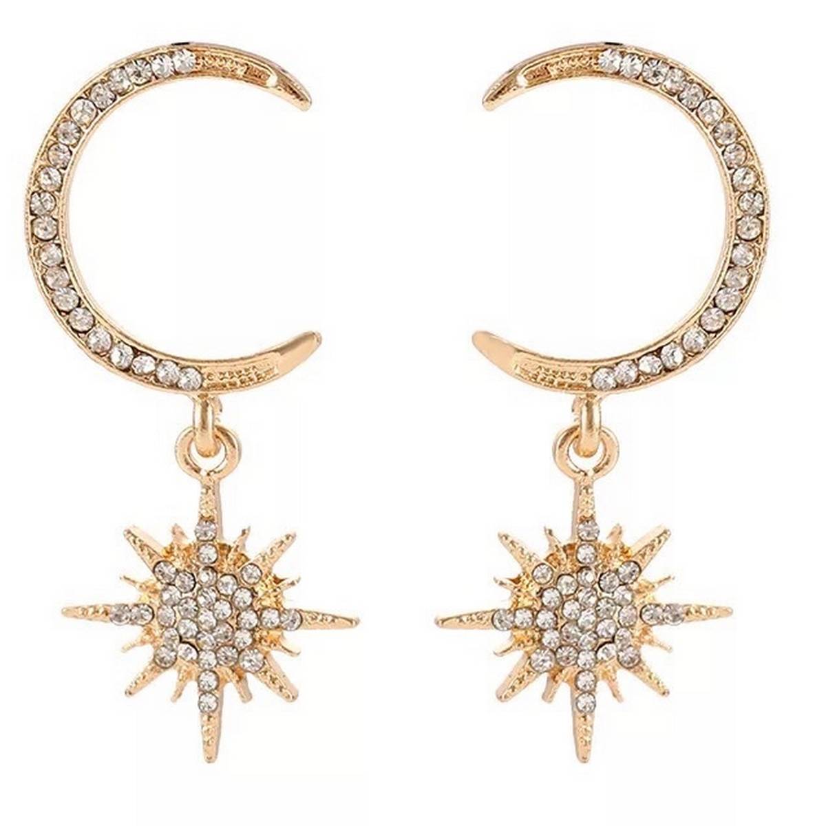 High Quality Star Moon Crystal Asymmetrical Exquisite Elegant Earring – Earrings Online in Pakistan | Hanaya