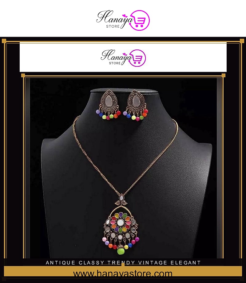 Antique Classy Trendy Vintage Elegant Set - 2 X Earring & 1 X Necklace