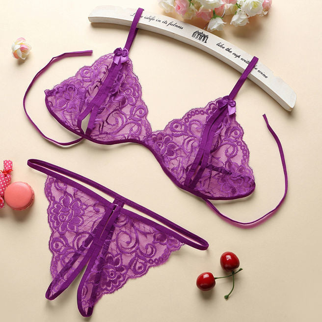 One Size (Fits:40-65 KGS) Lace-up Lingerie Set Bra Set Women Underwear Bikini Three-point Set (weight:40-65 KGS) – Lifesty...