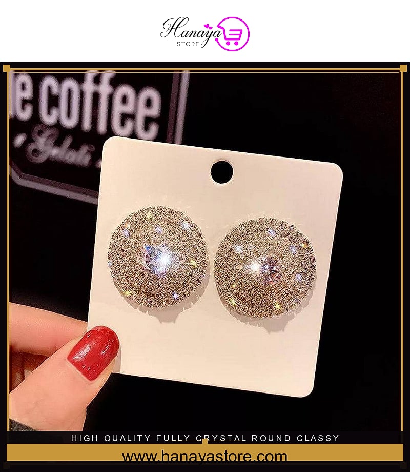 High Quality Fully Crystal Round Classy Elegant Earrings – Earrings Online in Pakistan | Hanaya