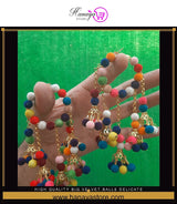 High Quality Big Velvet Balls Delicate Hoop Classy Multi Jhumki Trendy Earring – Accessories Online in Pakistan | Hanaya