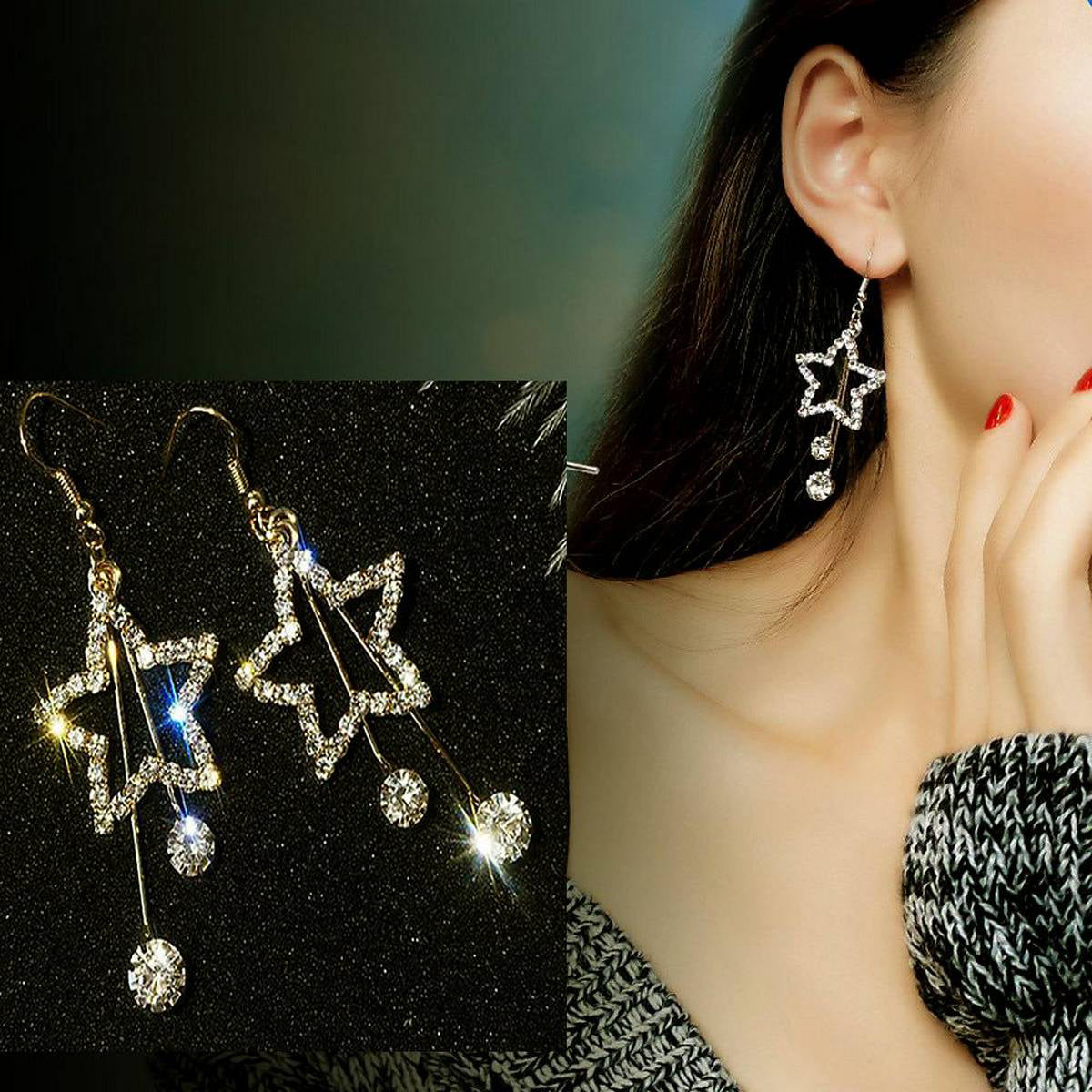 HS Rhinestone Classy Tassel Elegant Star Earring – Earrings Online in Pakistan | Hanaya