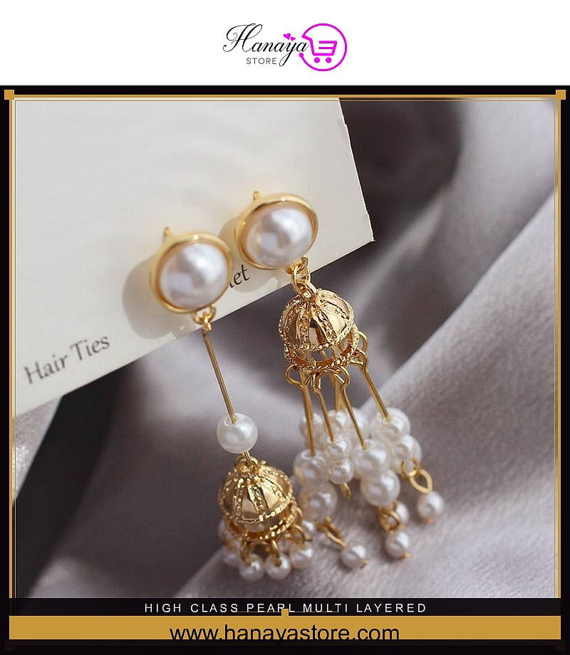 High Class Pearl Multi Layered Irregular Tassel Earring – Earrings Online in Pakistan | Hanaya