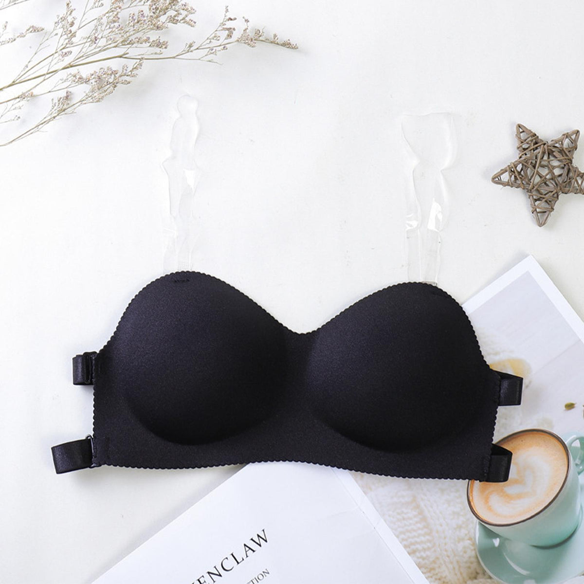 Backless Invisible Strapless Bra Solid One Size Lace Floral Full Cup Strapless Wire Free Wrapped Chest Bra (Size Till: 34-...
