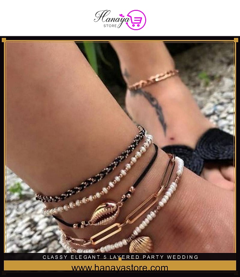 Classy Elegant 5 Layered Party Wedding Fashion anklet for girls stylish – anklet Online in Pakistan | Hanaya