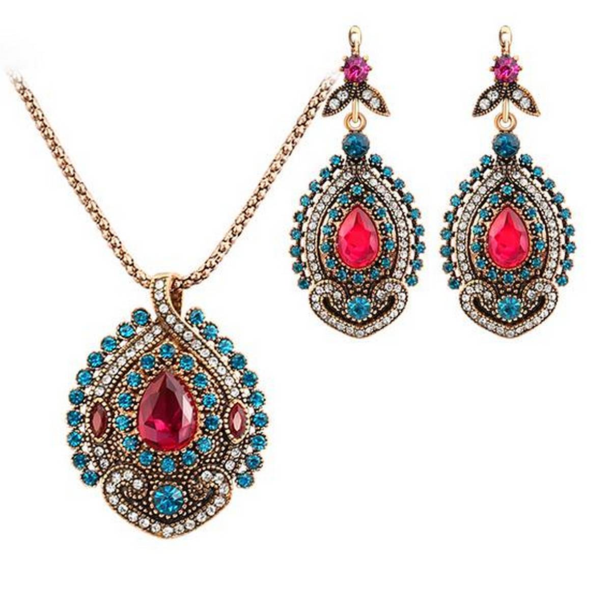 Trendy Turkish Vintage Jewellery Necklace And Earrings Set -2 Pieces – Accessories Online in Pakistan | Hanaya