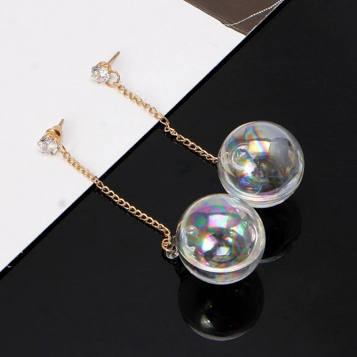 Trendy Classy Bubble Ball Glass Water Inside Drop Earrings For Women – Earrings Online in Pakistan | Hanaya