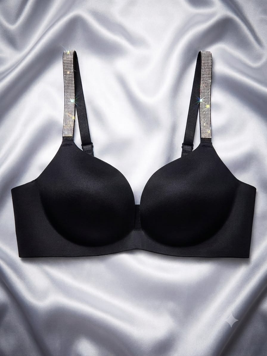 Padded Seamless Wireless Soft Bra Women's Bras Padded Seamless Wireless Crystal Strap Soft Palm Pad Design Four Rows Of 