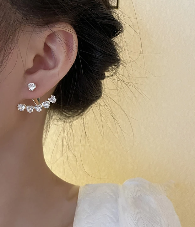 Front Back Earrings Stylish Hanging Drop & Huggie Designs Crystal Earring – Image 3 of 3