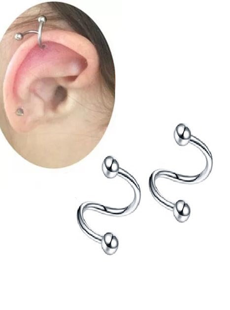2 Pieces Spiral Cartilage Helix Stud Tragus Ear Piercing Earring For Girls – Close Up – Accessories | Hanaya Pakistan