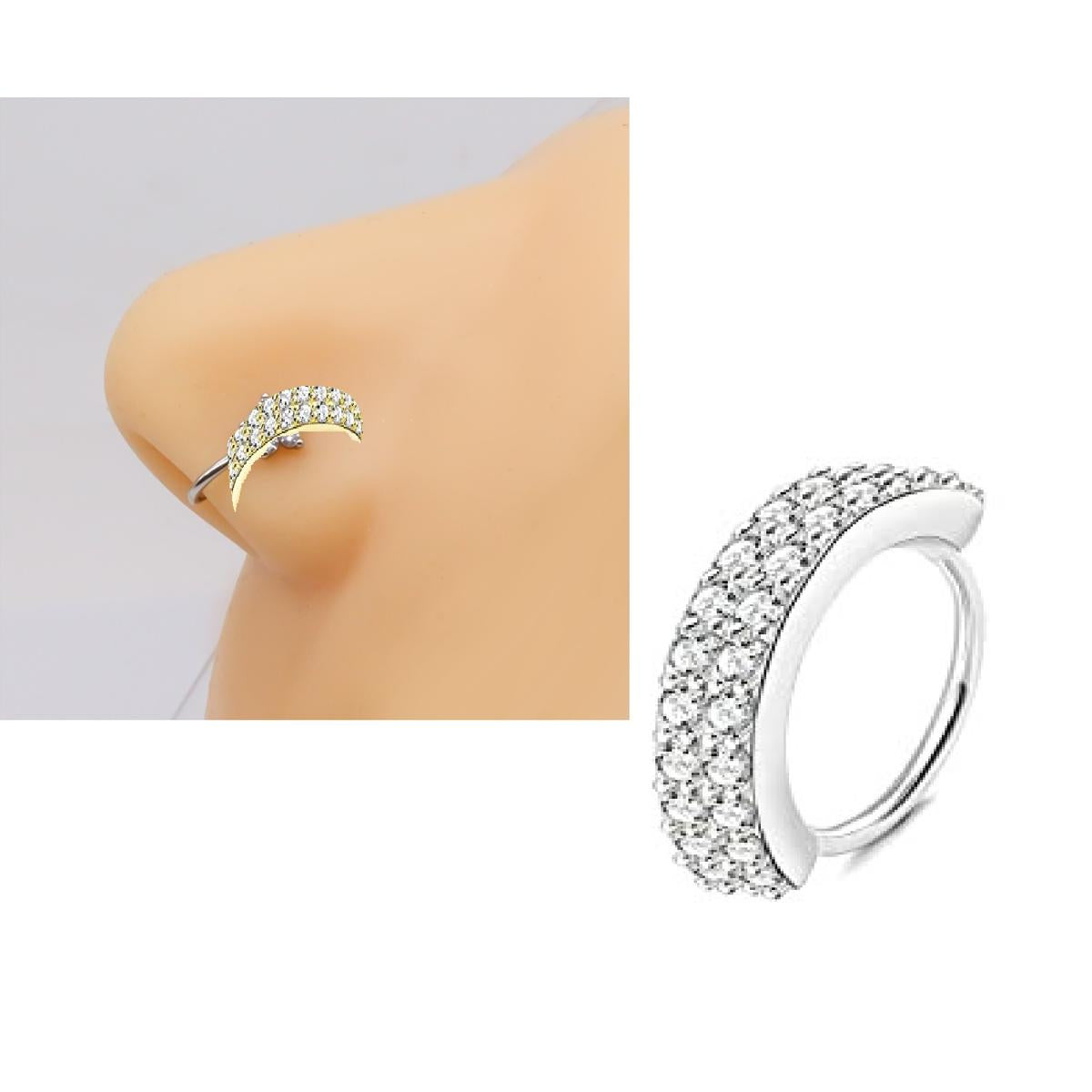 Piercing Thin Nose Ring 8mm Two Row Crystal Nostril Body Jewelry 1 Piece – Image 2 of 2