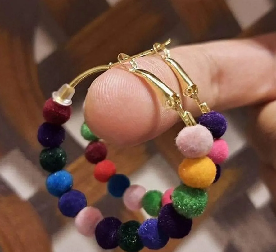 Small High Quality Velvet Balls Delicate Hoop Classy Multi Jhumki Trendy Earring – Earrings Online in Pakistan | Hanaya