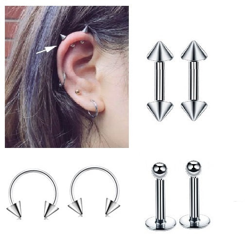 6 Pieces High Quality Steel 3mm Ear Plug Piercing Spike Closure Cartilage Ear Jewelry – Earrings Online in Pakistan | Hanaya