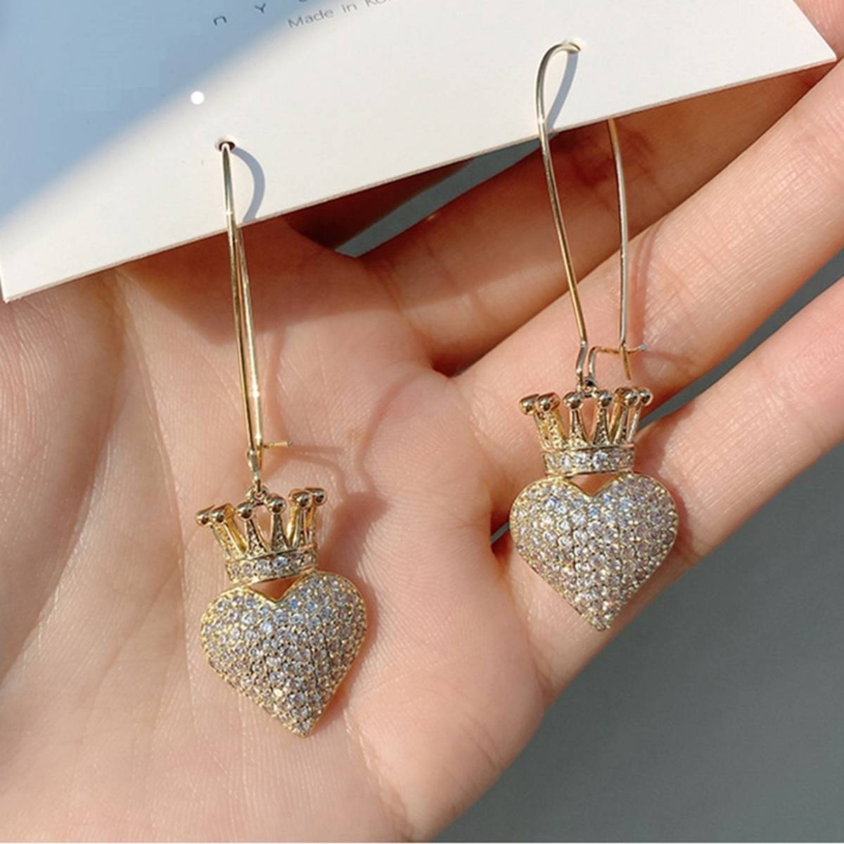 High Quality Love Crown Crystal Heart Elegant Stylish Earring – Earrings Online in Pakistan | Hanaya