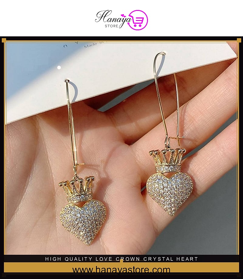 High Quality Love Crown Crystal Heart Elegant Stylish Earring – Earrings Online in Pakistan | Hanaya