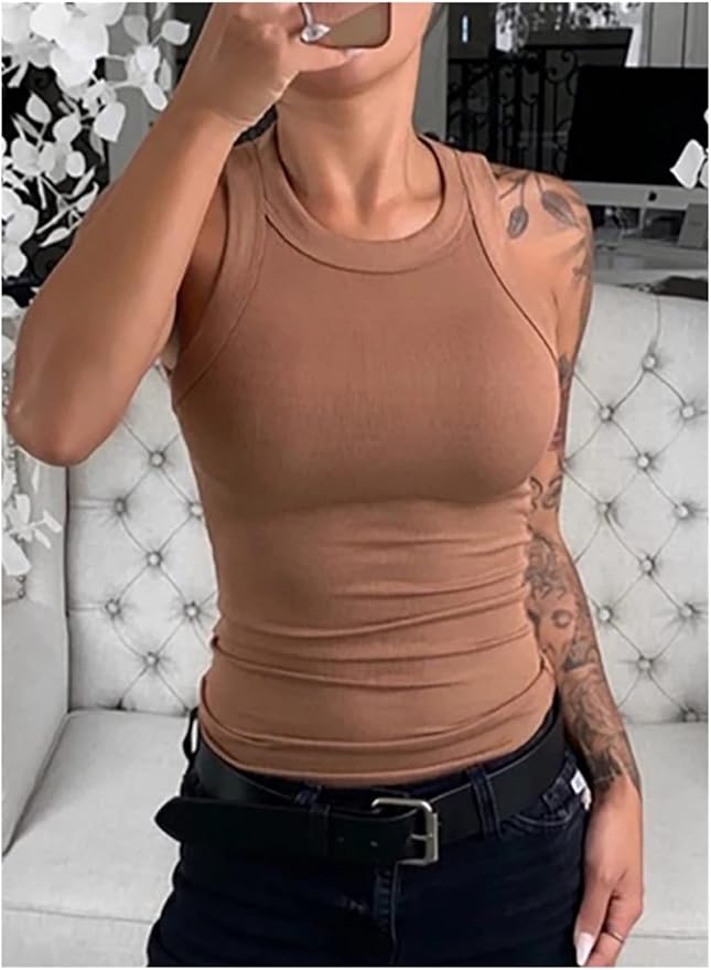 One Size Premium Quality Women Fishnet Bodycon Crop Top Ribbed Stretch Sleeveless One Size Fits All Trendy Slim Fit Party ...