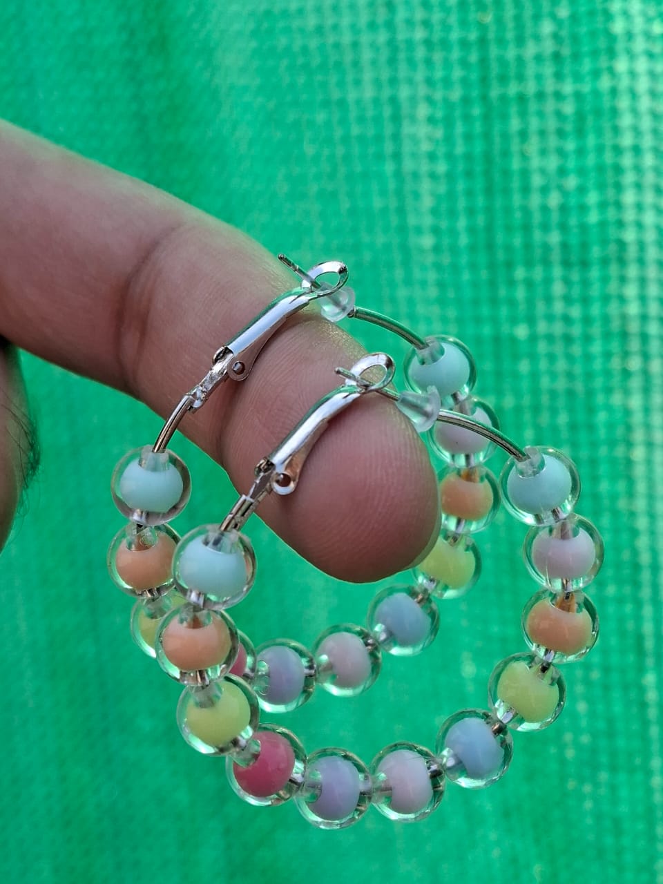 Multi-Color Hoop Earrings Classy 8mm Beads - 40mm Hoop – Earrings Online in Pakistan | Hanaya