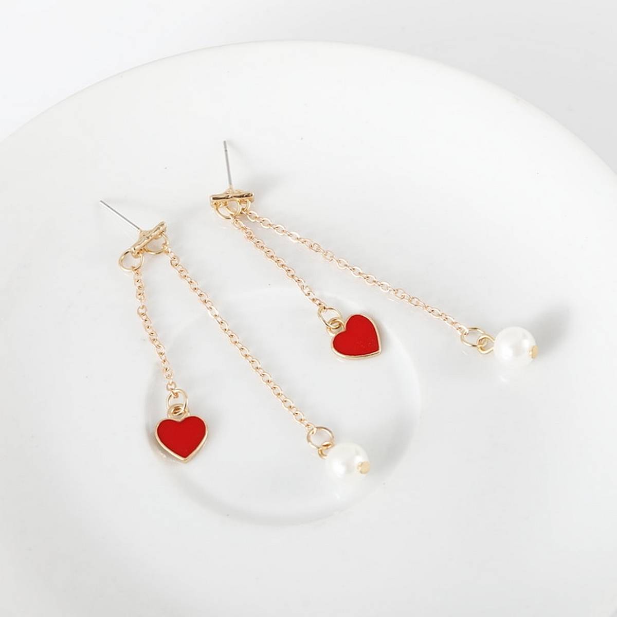 Trendy Tassel Two Layered Heart & Pearl Party Jewelry Earrings For Girls – Earrings Online in Pakistan | Hanaya