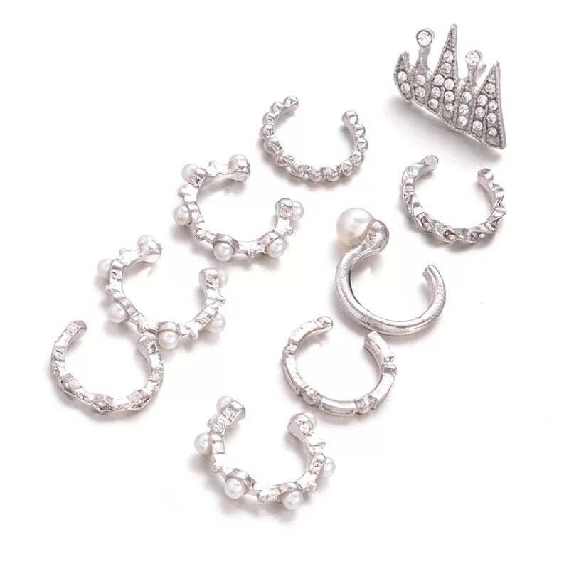 1 Ear- Classy Trendy 9 Pieces Elegant Royal Cuff & Earring Set Fashion Jewelry – Image 3 of 3