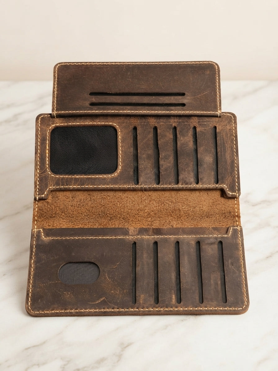 Genuine Leather Wallet for Men | Crazy Horse Pull-Up Cowhide Bifold Wallet with Card Slots & Cash Compartment