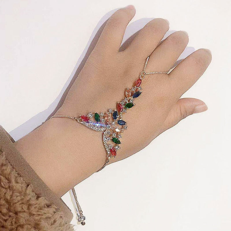 Trendy Royal Turkish Wedding Adjustable Bracelet Linked Classy Finger Ring – Image 3 of 3