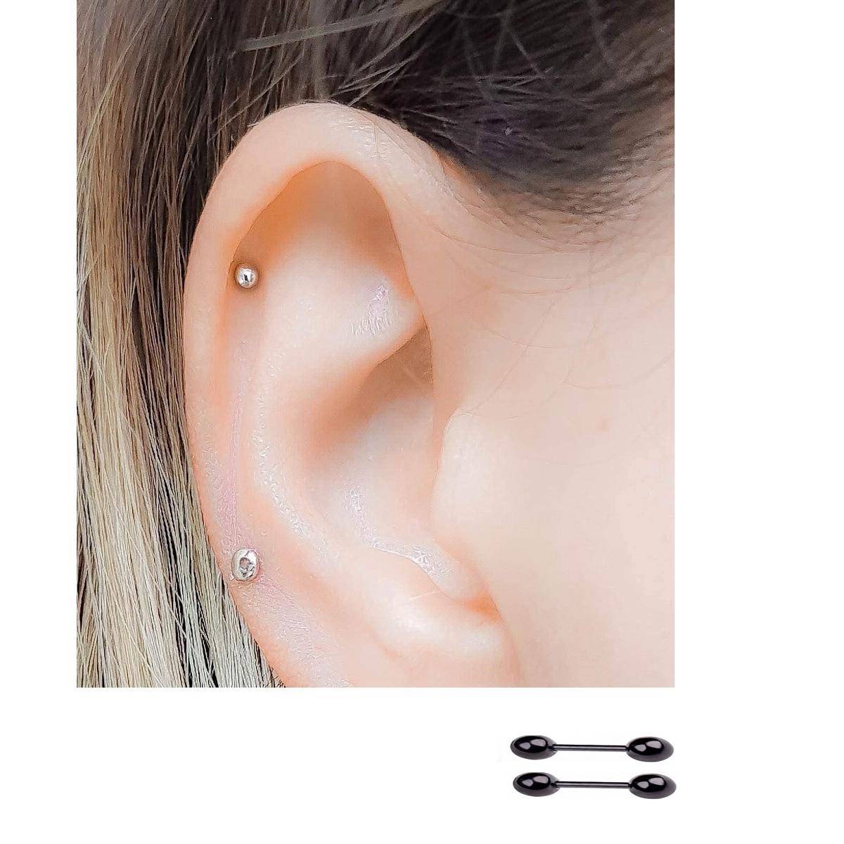 Small High Quality Steel 3mm Pair Ear Plug Piercing Barbell Cartilage Ear Jewelry – Image 5 of 5