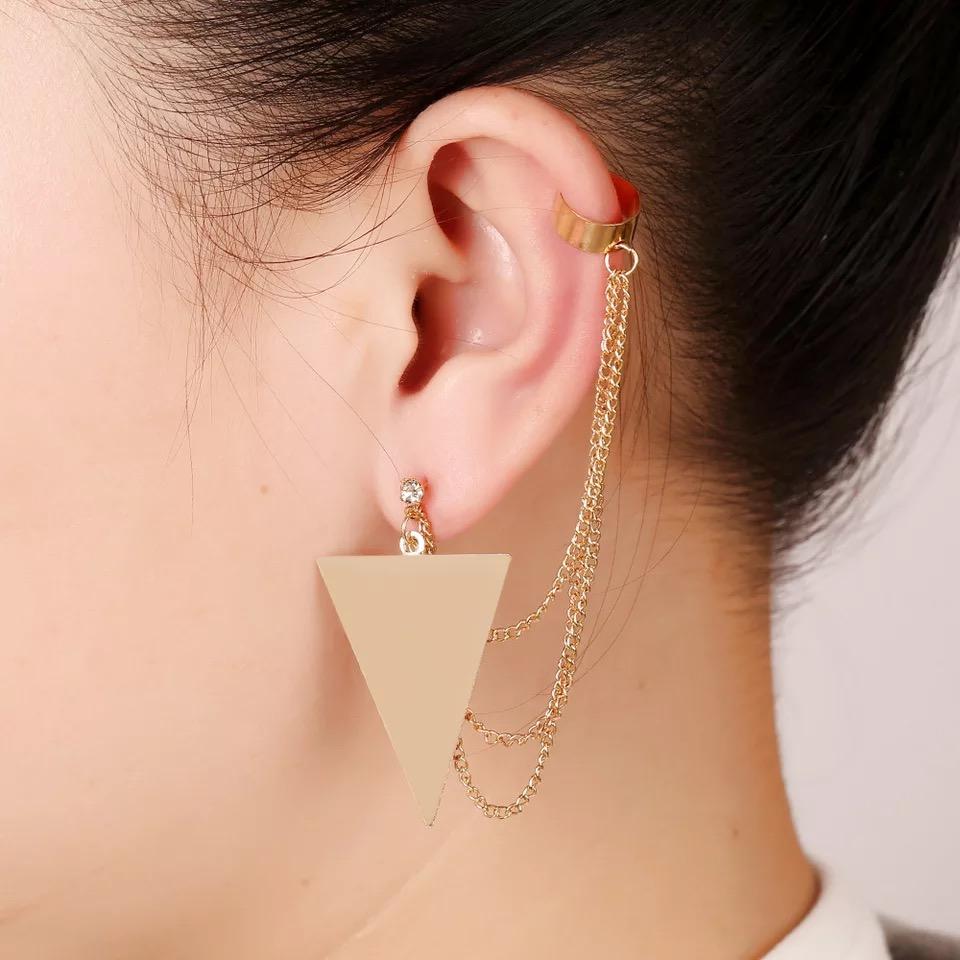 Pair Right & Left Trendy Ear Cuff Triangle Tassel Chain – Accessories Online in Pakistan | Hanaya