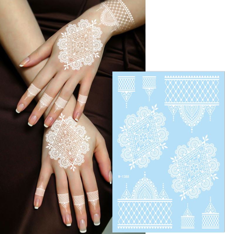 White Lace Henna Mehndi Tattoo Sticker Design 3