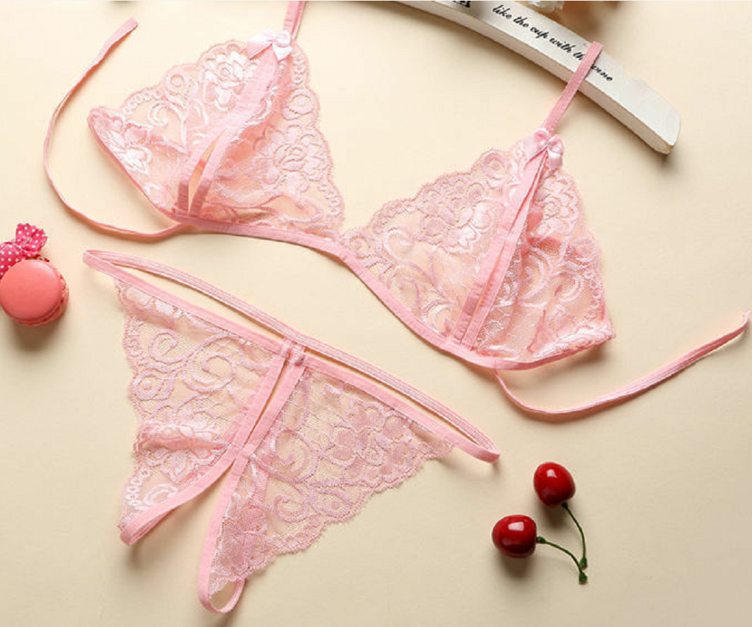 One Size (Fits:40-65 KGS) Lace-up Lingerie Set Bra Set Women Underwear Bikini Three-point Set (weight:40-65 KGS) – Detail ...