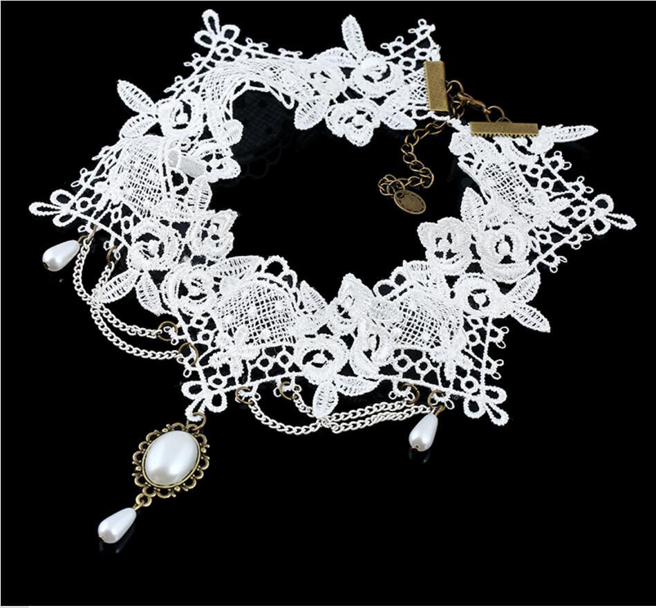 Elegant White Vintage Imitation Pearl White Lace Statement Choker Necklaces – Lifestyle – Buy Accessories Pakistan | Hanaya