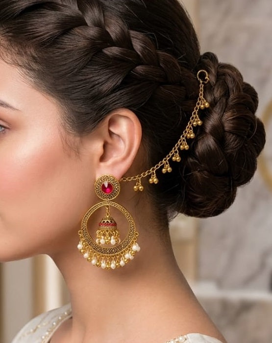 Sahara Jhumka Earrings for Women Bridal Wedding Jhumki Crystal Earring Party Wear Traditional Danglers with Chain