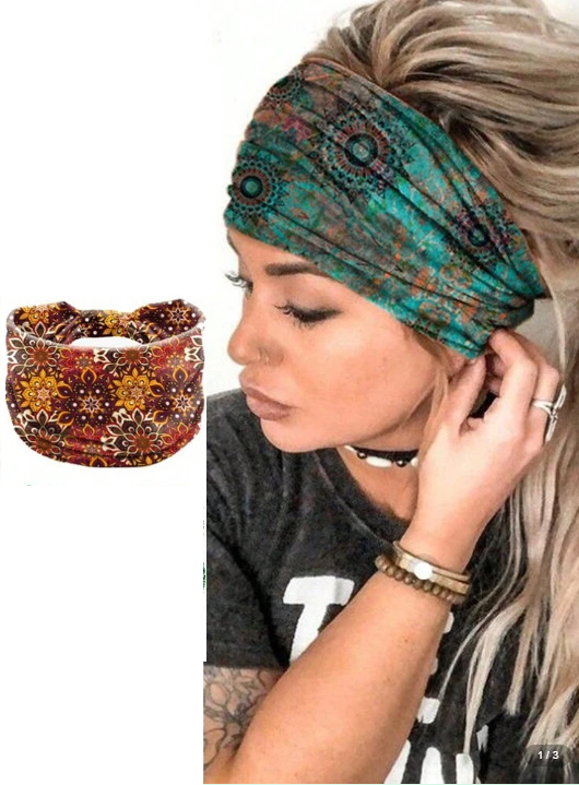 Bohemian Yoga Headband for Women – Wide Elastic Sports Hairband, Non-Slip Workout Bandana, Cashew Flower Print Hair Access...