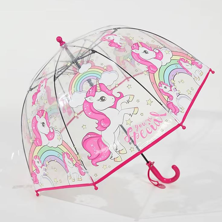 Kids Unicorn Pink Transparent Windproof Umbrella – Large Ultra Light Kawaii Anime Clear Rain Umbrella for Girls – Accessor...