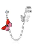 Pair Left & Right Tassel Chain Butterfly Cuff Drop Earrings – Image 2 of 4