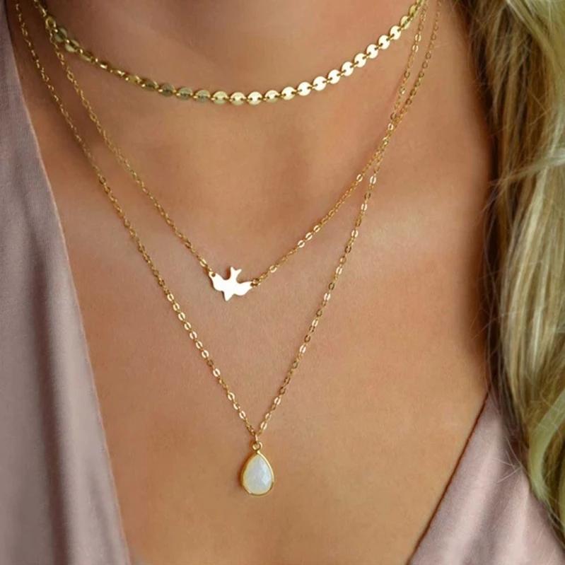 Trendy Three Layered Golden Necklace – Close Up – Accessories | Hanaya Pakistan