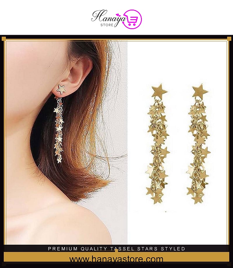Premium Quality Tassel Stars Styled Party Wedding Trendy Earring Ear Clip – Earrings Online in Pakistan | Hanaya