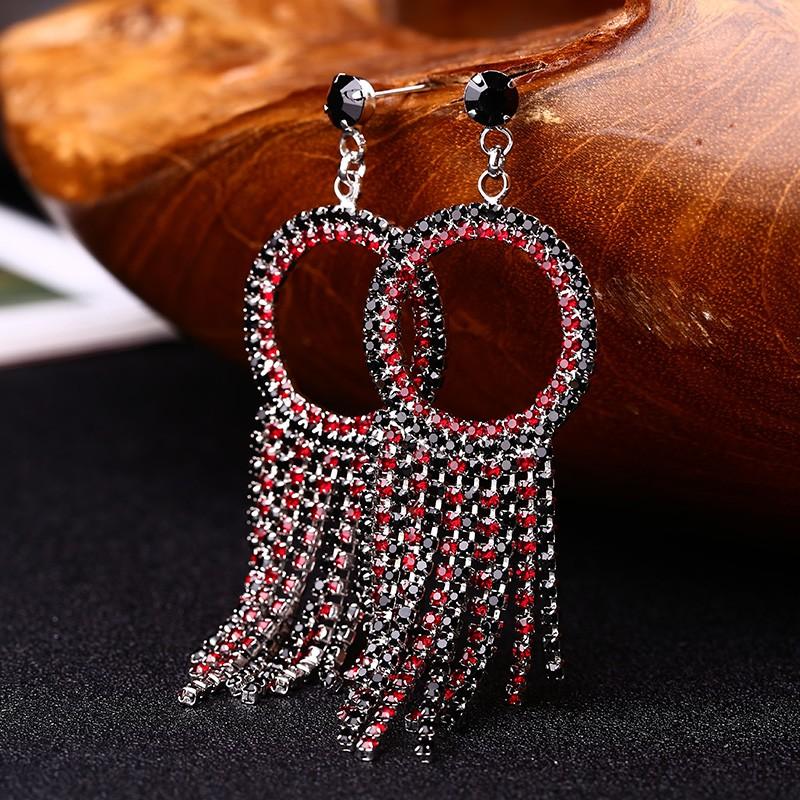 Crystal Long Tassel Drop Earrings 2 Colors Trendy Rhodium Plated Love For Women – Earrings Online in Pakistan | Hanaya