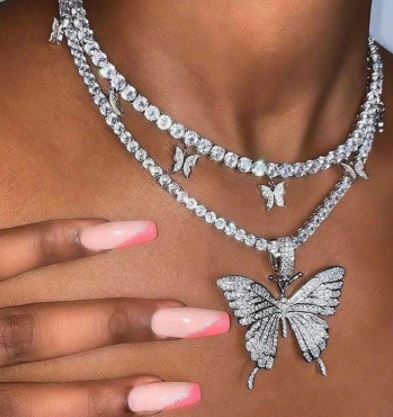 Trendy 2 Layered Classy Fully Crystal Butterfly Necklace For Girls – Accessories Online in Pakistan | Hanaya