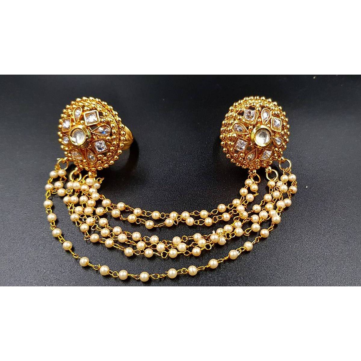 Classy Two Finger Adjustable Kundan Pearl Style Party Wedding Rings – Accessories Online in Pakistan | Hanaya