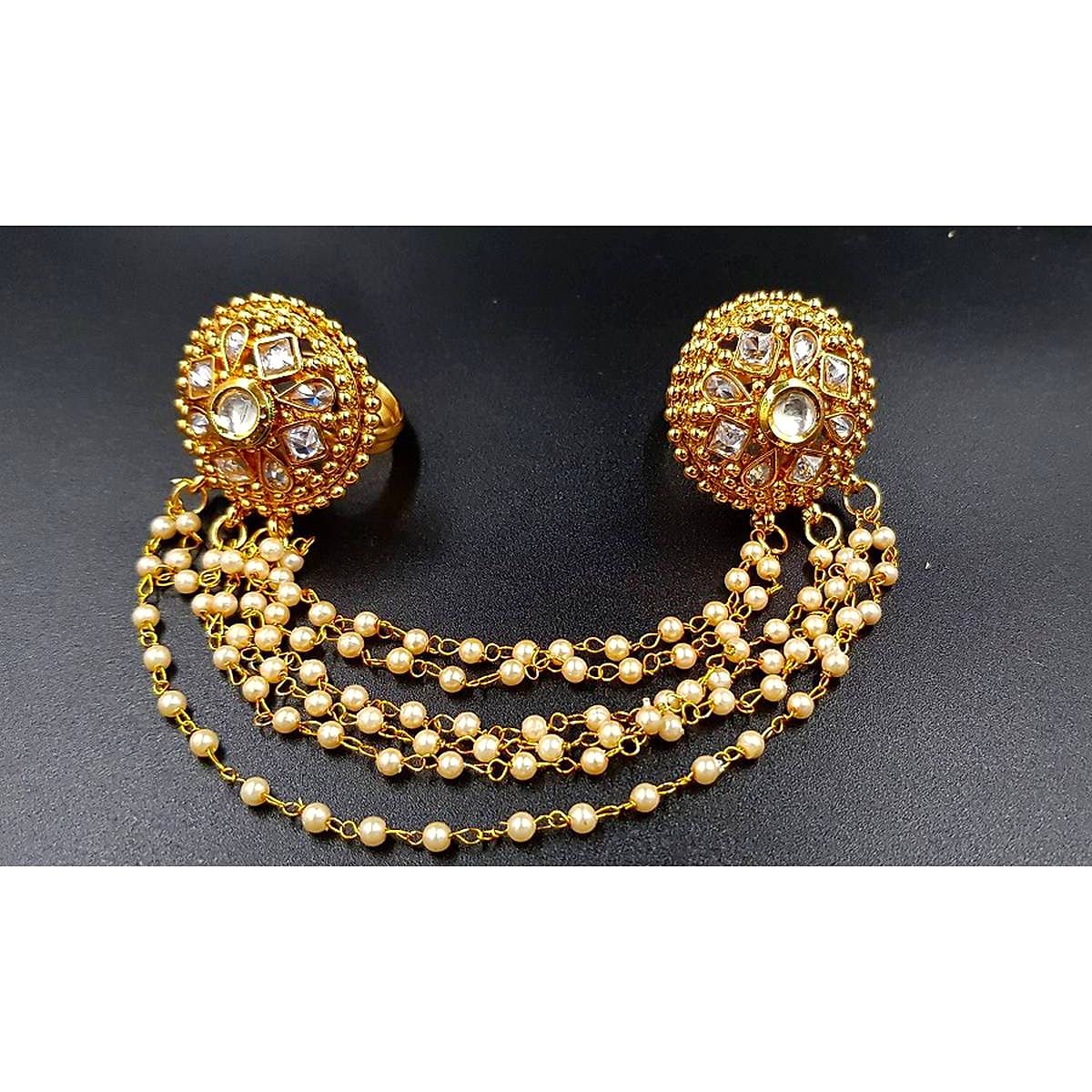 Classy Two Finger Adjustable Kundan Pearl Style Party Wedding Rings – Accessories Online in Pakistan | Hanaya