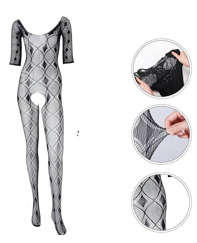 Women Breathable Trendy Full Body Mesh Fishnet Lace Body Stockings