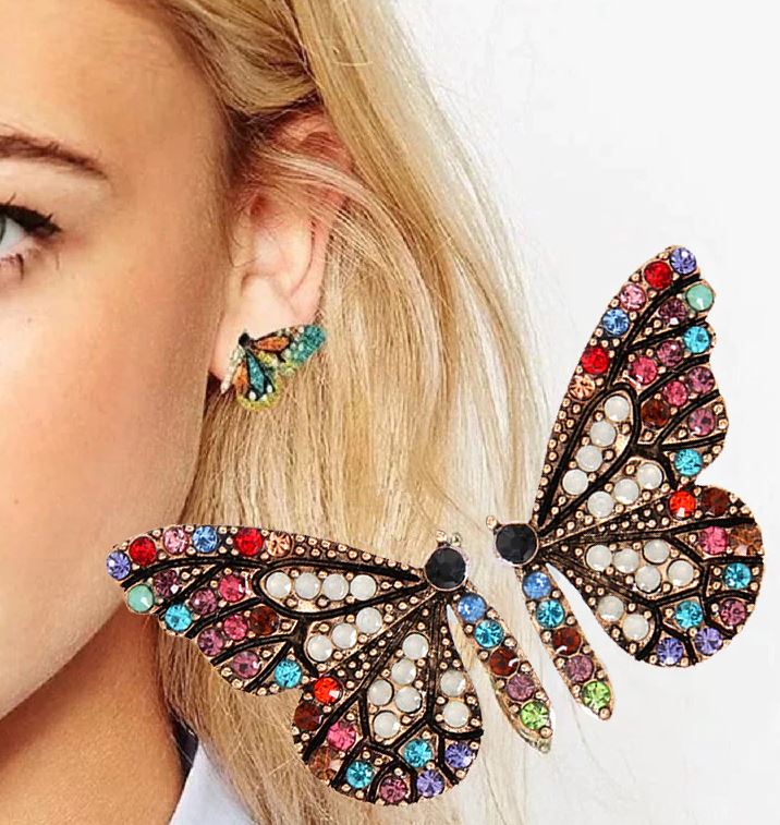 High Quality Big Butterfly Shape Crystal Elegant Earring – Earrings Online in Pakistan | Hanaya