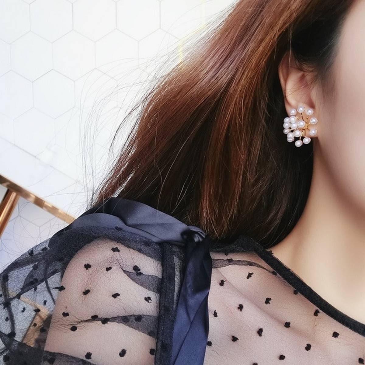 Trendy Elegant Simulated Pearl Royal Flower Big Earring – Earrings Online in Pakistan | Hanaya