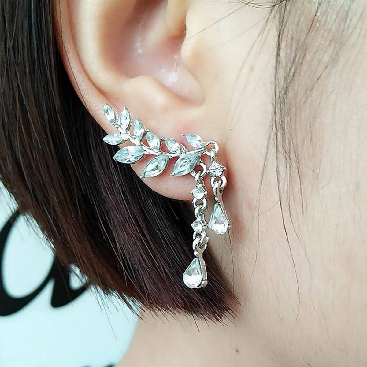 Trendy Leaves Tassel Crystal Earrings Zircon Earrings Alloy Ear Jewelry – Earrings Online in Pakistan | Hanaya