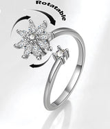 ROTATABLE Adjustable Silver Zircon Flower Ring for Women Anti Anxiety Rings– One Size Fashion Jewelry for Party, Wedding, Gift & Daily Wear