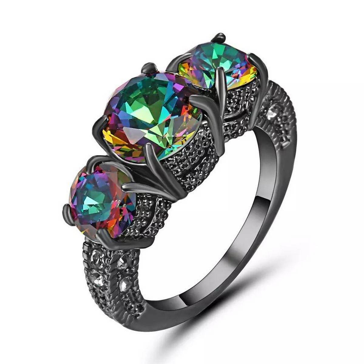 Trendy Black Rainbow Crystal Stone Ring For Women – Accessories Online in Pakistan | Hanaya