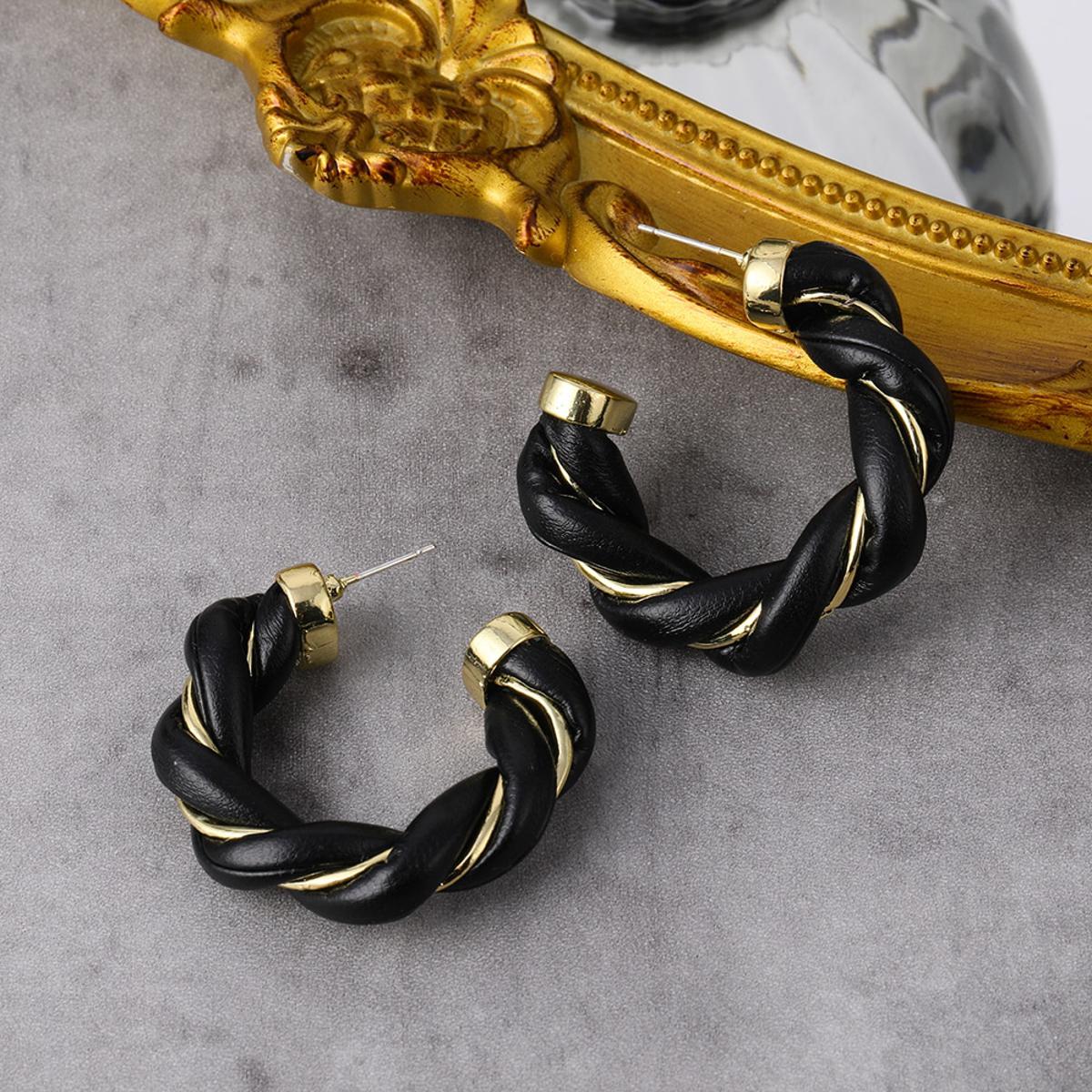 Trendy Classy Faux Leather Style Twisted Stylish Hoop Earring For Girls – Close Up – Accessories | Hanaya Pakistan